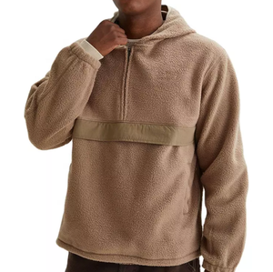 Sudadera de Forro Polar con Capucha y Media Cremallera para Hombre, Oversize, Color Liso, Estilo Casual de Otoño, Ajuste Regular, Diseño con Bolsillos, Tejido de Poliéster - Product Image 3