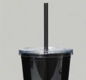 Minimalist Double Wall Plastic Tumbler 16oz 480ml with Lid and Black Straw <b>Reusable</b> Iced Coffee <b>Cup</b> for Promotion Gift - Product Image 4
