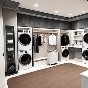 Cesto della biancheria pieghevole in ceramica bianco di grandi dimensioni, ampio e multifunzione portatile, a ruote, tinta unita per il bagno - Product Image 6