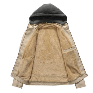 Veste à capuche en cuir PU pour homme, style motard, coupe-vent, doublure en fausse fourrure épaisse, fermeture éclair, couleur unie, vêtements d'hiver - Product Image 4