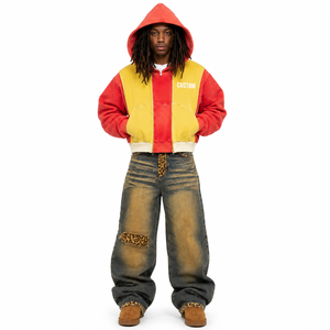 ODM Print Custom Logo Heavyweight Color Block Hoodies Vintage Washed Full <b>Zip</b> Cotton Oversized Streetwear Private Label Factory - Product Image 4