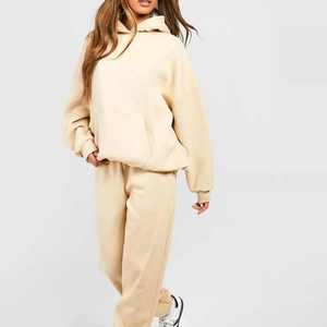 Custom Logo Unisex Winter Fleece <b>Tracksuit</b> Sweatsuit 100% Cotton Reversible Breathable Sports Jogger Sweatpants Hoodie Set - Product Image 2