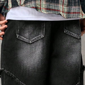 Mens <b>Black</b> Denim Bermuda <b>Shorts</b> Loose Fit Casual Streetwear Knee Length <b>Shorts</b> Distressed Frayed Panel Design Washed Fashion - Product Image 4