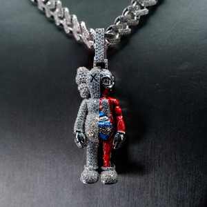 Collar con colgante de oso de circonita cúbica, color plateado, con figura y cadena, joyería para streetwear, regalo - Product Image 3