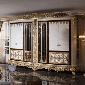 Armario Clásico Europeo de Caoba de Alta Gama Personalizado, Armario de Lujo con Tallado Dorado, Panel Decorativo de Marfil, Muebles para Dormitorio - Product Image 1