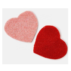 Heart Shape Glass Beads Handmade 10cm <b>Red</b> & Pink Stripe <b>Bow</b> Design Tea Coaster Set for Coffee Mug & Tea Cup Dining Decor - Product Image 2