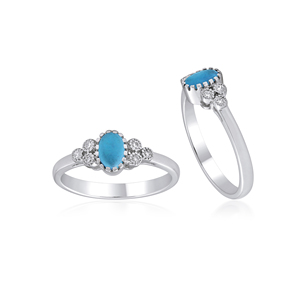 Ivaan Jewels Women's 925 Sterling Silver <b>Turquoise</b> CZ Oval Gemstone Floral Cluster Trendy Engagement <b>Ring</b> Wholesale - Product Image 3