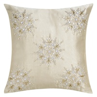 Housse de coussin carrée en crêpe de soie satinée polyester brodée, géométrique beige, faite à la main, de haute qualité, pour décoration intérieure moderne, 16" x 16"