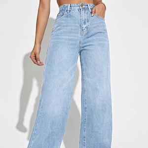 Pantalon en denim lavé décontracté de haute qualité personnaliser pantalon droit élégant 2025 100% coton respirant pantalon pour femme - Product Image 1