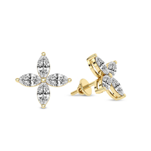 Elegantes y Modernos Pendientes de Oro Sólido de 18k con Dijes de Flor de Trébol y Diamantes de Laboratorio, Certificados por IGI, para Mujer - Product Image 4