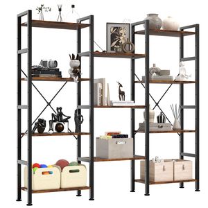 Étagère à livres triple à 4 niveaux avec 11 étagères ouvertes réglables, structure en acier robuste, bibliothèque pour la maison ou le bureau - Product Image 1
