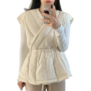 Chaqueta de algodón sin mangas con cordón y cuello en V cruzado de estilo coreano para mujer, chaleco acolchado de Color sólido para otoño e invierno, abrigo para mujer - Product Image 1