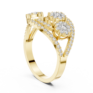 Bague de fiançailles de luxe en or jaune 14K 18K avec diamant de laboratoire taille ronde, triple grappe de diamants 0,65 CTW DEF VVS, vente en gros - Product Image 4