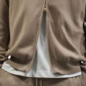 Beige Side Stripe Knitted Track <b>Jacket</b> Zip Up Athletic Streetwear Ribbed Cuffs Soft Knit <b>Casual</b> Menswear Premium Comfort Fit - Product Image 4