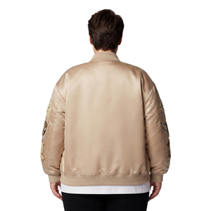 Chaqueta Bomber de Satén al por Mayor con Apliques de Chenilla Personalizados, Chaquetas de Satén para Mujer, Tallas Grandes, Chaquetas de Satén con Cierre para Mujer - Product Image 2