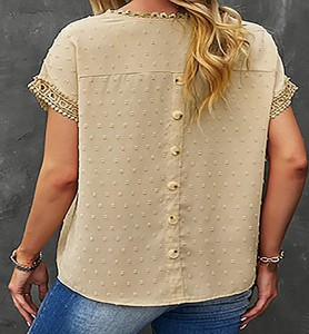 Blouses d'été à manches longues pour femmes, T-shirts en dentelle, style vintage coréen avec nœud, taille naturelle, coupe décontractée et habillée - Product Image 6