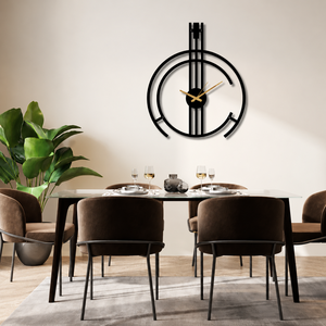 Modern Geometric Metal <b>Wall</b> <b>Clock</b> Contemporary Black Designer <b>Clock</b> with Gold Hands Decorative Round <b>Wall</b> Art for Dining Room - Product Image 3