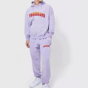 High Quality Men's Winter Sport <b>Jogging</b> Tracksuits Custom Logo 100% Cotton Solid Printed Streetwear Hooded Flared Pant 2027 - Product Image 4