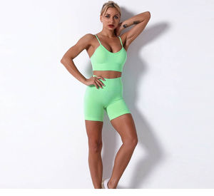 Best Quality Custom Made 2-Piece Yoga Set Crop <b>Top</b> Shorts Anti-Bacterial Breathable Quick Dry Eco-Friendly Spandex Polyester - Product Image 1