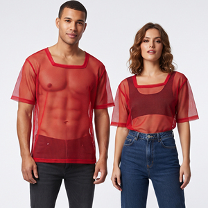 Custom Polyester Short Sleeve Transparent T <b>Shirt</b> Square Neck <b>See</b> <b>Through</b> Tee <b>Shirts</b> Unisex Fashion Style Sheer Mesh Tee Tops - Product Image 6