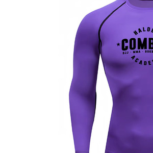 T-shirt de compression personnalisé à manches longues pour homme, col rond, coupe ajustée, séchage rapide, écologique, respirant, en polyester tricoté sportif - Product Image 2