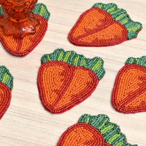 Handmade Beaded Carrot Coasters Orange Red Green Fabric Reusable <b>Bar</b> <b>Mat</b> Cute Style 6 Pack - Product Image 1