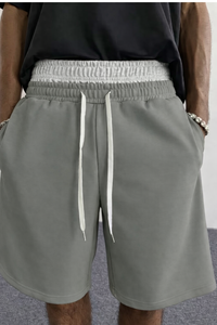 Men s Gray Cotton Bermuda Shorts With White Drawstring Mid Waist Casual Style Men s Everyday Comfort Shorts - Product Image 6