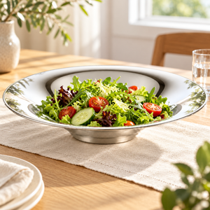 Bol de service en acier inoxydable argenté, assiette creuse à large bord, bol décoratif pour salade de fruits - Product Image 5