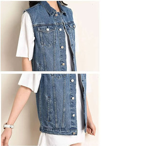Gilet en jean pour femme, col rabattu, boutons sur le devant, couleur unie, coton tissé, style utilitaire, longueur normale, printemps - Product Image 3