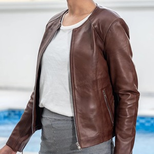 Fashionable Women Genuine <b>Sheepskin</b> Leather <b>Jacket</b> High Quality Collar Less Soft Thin Fashion Woman Leather <b>Jacket</b> - Product Image 5