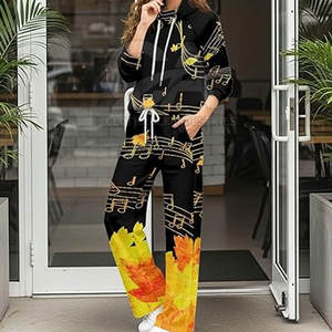 Conjunto Deportivo Casual para Mujer, Estampado Completo, Algodón/Poliéster, Sudadera con Capucha Personalizada a la Moda - Product Image 3