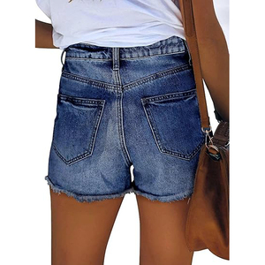 Hem Denim Shorts With Ripped <b>Thighs</b> Button Fly Mid Rise Vintage Wash Distressed Denim Shorts Women For Summer - Product Image 6