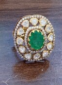 Bague de cocktail classique pour femme Amaira Jewels, forme florale, argent plaqué or 18 carats, pierre doublette verte ovale de 0,1 mm d'épaisseur, forme carrée - Product Image 5