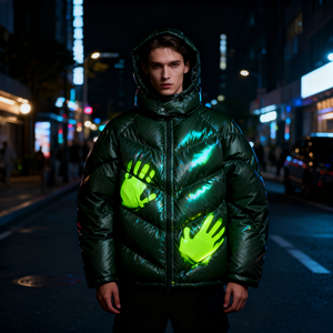 Chaqueta de lona personalizada con cuello alto, estilo hip hop, abrigo de invierno para hombre, termocrómica, reflectante, diseño oversize, cambio de color, con calefacción. - Product Image 3