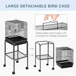 44.5 Black Metal Bird Cage Detachable <b>Rolling</b> <b>Kit</b> Stand Included for Parakeets Cockatiel Canary Finch Parrotlet Bird Supplies - Product Image 5