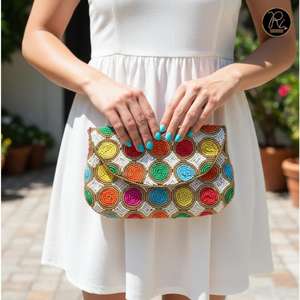 Bolso de mano artesanal de lujo con cuentas, cartera de noche de perlas de diseñador, bolso de novia étnico de lujo para bodas y fiestas - Product Image 1