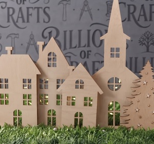 Decoración Festiva de Madera con Siluetas de Árbol de Navidad e Iglesia Iluminadas para Exhibición Navideña - Product Image 2