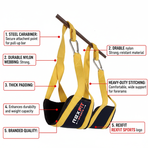 Sangles abdominales robustes Rexfit Sport pour barre de traction, coussinets de bras confortables pour les soulevés de jambes, renforcement du tronc et entraînement à domicile - Product Image 5