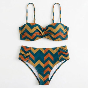 New High Waist <b>Plus</b> <b>Size</b> Women's Beach Printed Swimwear Breathable Women <b>Bikini</b> <b>Set</b> With Push up Two Piece Beachwear - Product Image 1