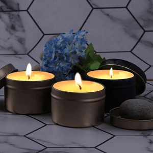 New Design 4oz 2-colored Eco-friendly Customizable Modern Art Wedding Bowl Bulk Metal Candle <b>Jars</b> Lids Matte Black PVD Gold - Product Image 4
