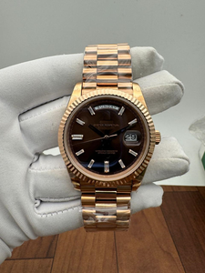 Reloj Automático de Lujo en Tono Oro Rosa, Estilo Hip Hop, Esfera Marrón, Marcadores de Diamantes, Bisel Estriado, Acero Inoxidable de Alta Calidad, Movimiento ETA - Product Image 2