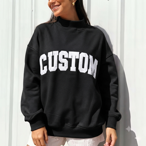Sweat-shirt oversize à col montant pour femme, en mélange de coton, à manches longues, doux au toucher, style décontracté - Product Image 1