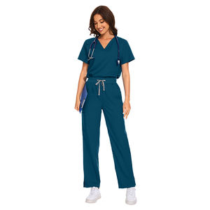 Ensemble de blouses médicales unisexes à manches courtes en tricot de qualité supérieure, col en V, pantalon cargo droit, uniforme médical, logo personnalisé - Product Image 3