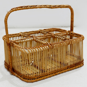 Porte-bouteilles en bambou fait main, panier en osier avec poignée pour la maison, le camping et la présentation - Product Image 5