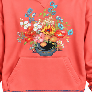 Sweat-shirt à capuche motif bouquet de fleurs corail, broderie florale vibrante, poche kangourou, coupe ample, style décontracté, streetwear - Product Image 6