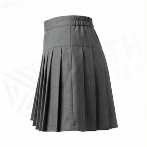 Women Pleated Mini <b>Skirt</b> <b>Elastic</b> Waist Solid Color Gray Casual All Seasons Woven Polyester Comfortable Style - Product Image 1