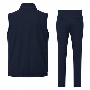 Custom <b>Mens</b> <b>Navy</b> <b>Blue</b> Stand Collar Casual Reversible Breathable Winter Warm <b>Gilet</b> & Trouser Set OEM Clothing Manufacturer - Product Image 2