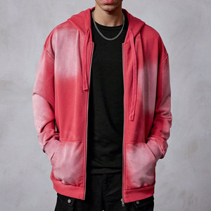 Sudaderas con capucha extragrandes con cremallera estilo streetwear degradado, de peso pesado, unisex, corte holgado, estilo pullover, mezcla 100% algodón, MOQ personalizado disponible - Product Image 5