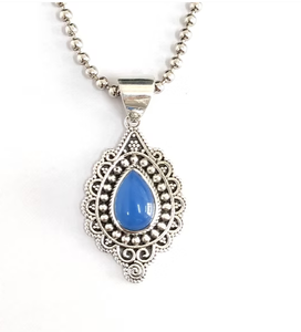 Pendentif en argent 925 avec calcédoine bleue, collection artisanale, pour cadeau de mariage ou bijoux de fête - Fournisseur de bijoux fins en gros - Product Image 2