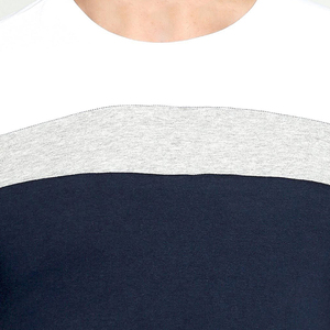 Camiseta Premium para Hombre, 100% Algodón, Azul Marino, Triple Bloqueo de Color |   Camiseta de cuello redondo con panel en el pecho en gris blanco |   Ropa Deportiva Urbana Transpirable para Gimnasio - Product Image 5